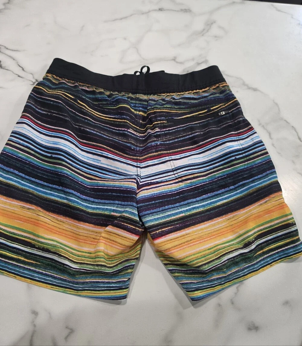prAna Overhold Active Shorts Jetstream Striped Print Athletic Hiking Running Lik